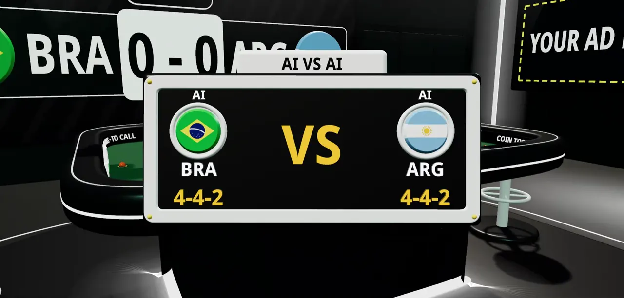 O cartão do jogo, IA vs. IA: Brasil vs. Argentina, ambos em 4-4-2