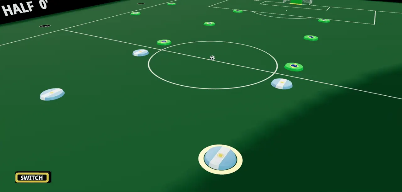 A vista do ombro, atrás de um botão da Argentina, com a bola à frente